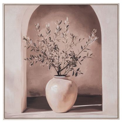 КАРТИНА С РАСТЕНИЯ ВЪРХУ ПРИНТИРАНО ПЛАТНО С РАМКА В БЯЛО ИЗБЯЛО 80X80 СМ