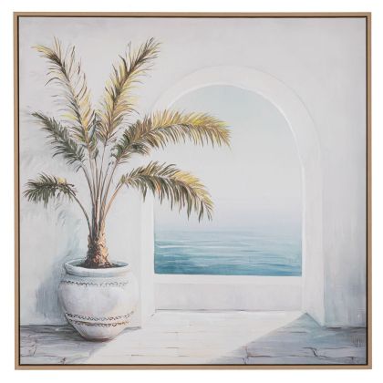 КАРТИНА С РАСТЕНИЯ ВЪРХУ ПРИНТИРАНО ПЛАТНО СЪС СВЕТЛА ЕСТЕСТВЕНА РАМКА 80X80 СМ