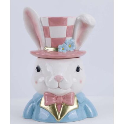 КЕРАМИЧЕН БУРКАН ЗА БИСКВИТКИ С ФОРМА НА ЗАЙКО В ПАСТЕЛНИ НЮАНСИ 19X16X28 СМ