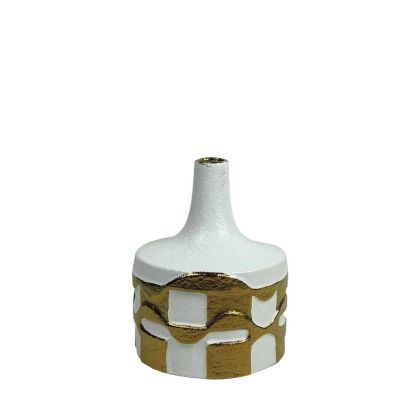 КЕРАМИЧНА ВАЗА KONTO БЯЛА/ЗЛАТНА С РЕЛЕФНИ ГЕОМЕТРИЧНИ ФИГУРИ МАЛКА - 20.3 см 1/12KIB