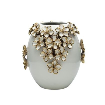 КЕРАМИЧНА ВАЗА БЯЛА С ЦВЕТЯ 23X23X25СМ