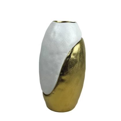 КЕРАМИЧНА ВАЗА БЯЛА/ЗЛАТНА EMBODIMENTS ДВОЙНА ГОЛЯМА - 36,8 см 1/4 КУБ