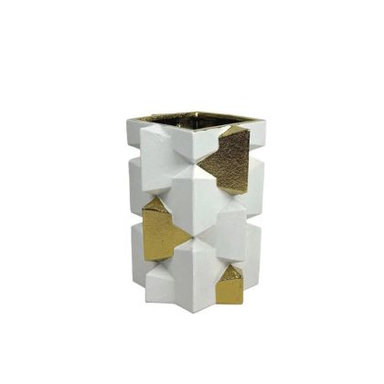 КЕРАМИЧНА ВАЗА БЯЛА/ЗЛАТНА КВАДРАТНА КРЪСТ МАЛКА - 24,1 см 1/4 КУБ