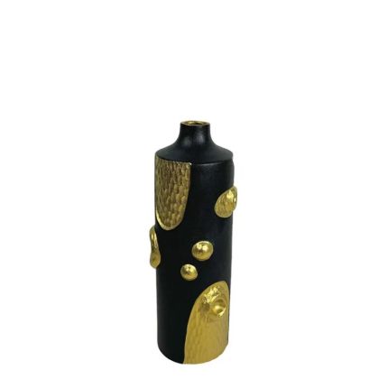КЕРАМИЧНА ВАЗА ЧЕРНА ВИСОКА СЪС ЗЛАТИСТИ ДОПЪЛНИТЕЛНИ ЧАСТИ МАЛКА - 30 см 1/12 КУТИЯ