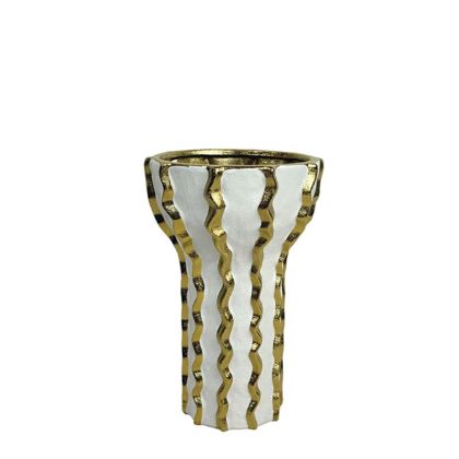 КЕРАМИЧНА КУПА БЯЛА СЪС ЗЛАТИСТИ ВЕРТИКАЛНИ ЗИГЗАКОВИ РАИТИ СРЕДНА - 25,4 см 1/8 КУБ