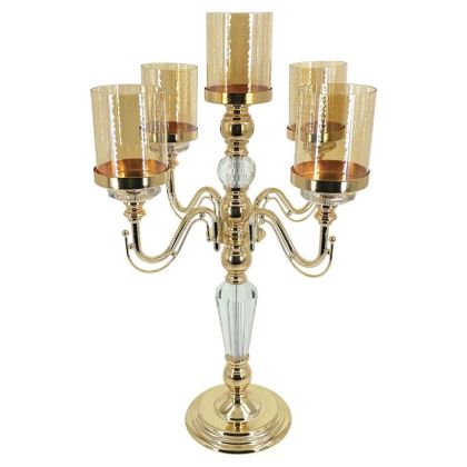 КЛАСИЧЕСКИ МЕТАЛИК СВЕЩНИК В ЗЛАТИСТ/БЯЛ/МЕДЕН ЦВЯТ С КРИСТАЛИ, 5 МЕСТА - Φ36x60см, 6 БР./КУТИЯ