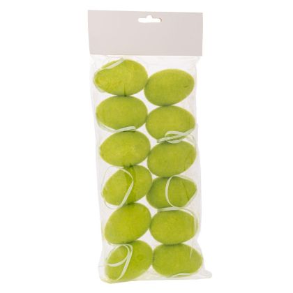 Set of 12 hanging flock eggs in green color 30x10x4 cm