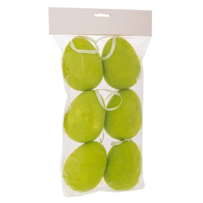 Комплект 12 висящи яйца флок в зелен цвят 30x14x6,5 см