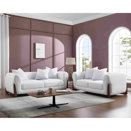 КОМПЛЕКТ ЗА ДНЕВНА KANSAS, 2-3-МЕСТЕН, ПЛАТ С ПЛЮШЕНО МЕЧЕ, БЯЛ