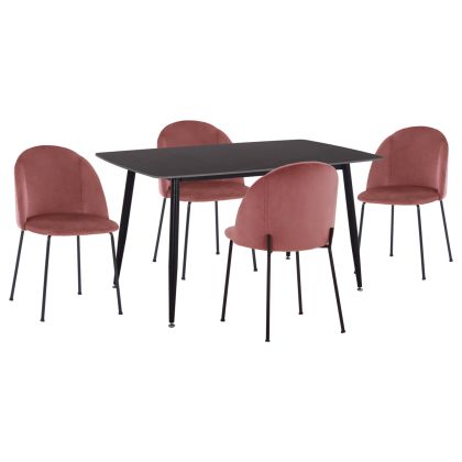 КОМПЛЕКТ ЗА ТРАПЕЗАРИЯ 5 ЧАСТА RAVEN HM21072.02 КЕРАМИЧЕН ПЛОТ В ЧЕРЕН МРАМОР И 4 СТОЛА