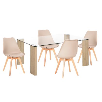 КОМПЛЕКТ МАСА И СТОЛОВЕ 5 ЧАСТИ MORGAN HM21269.01 МАСА ЗА ТРАПЕЗАРИЯ И 4 СТОЛА - КАПУЧИНО