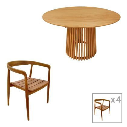 КОМПЛЕКТ МАСА И СТОЛОВЕ 5 ЧАСТИ NOODY-KENDA I ТИКОВО ДЪРВО В ЕСТЕСТВЕН НЮАНС