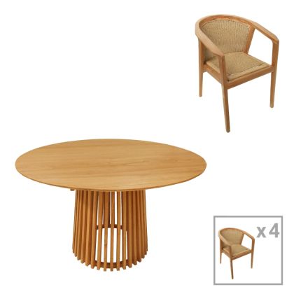 КОМПЛЕКТ МАСА И СТОЛОВЕ GRANNY-KENDA I ОТ 5 ЧАСТИ В ЕСТЕСТВЕНО БЕЖОВ ЦВЯТ 120X75 СМ