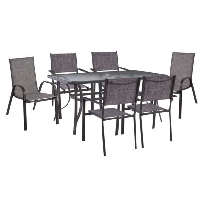 КОМПЛЕКТ МАСА И СТОЛОВЕ ОТ 7 МАСИ С ТЕКСТИЛНИ ФОТЬОЙЛИ И МЕТАЛ, СИВ HM11482