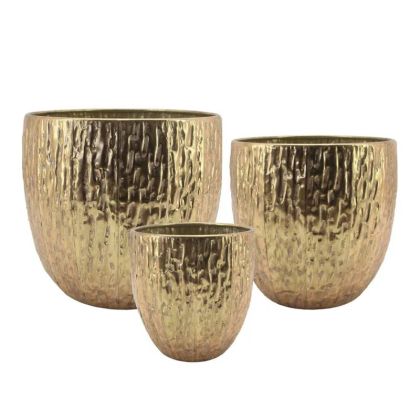 КОМПЛЕКТ МЕТАЛНИ САКСИЙКИ/3 ЗЛАТИСТИ КРЪГЛИ/ОСТРИ - Д:Φ38.5x34.5, М:Φ31.5x30, Ш:Φ23x24см 2/KIB