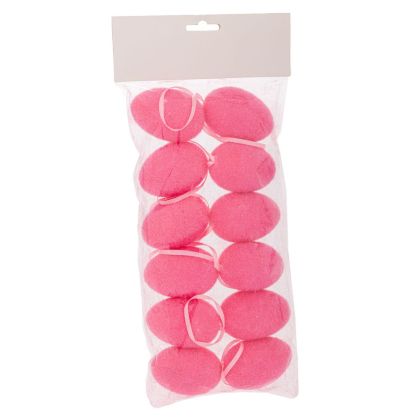 Комплект от 12 висящи яйца с флок в розов цвят 30x10x4 см