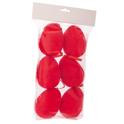 Комплект от 12 висящи яйца флок в червен цвят 30x14x6,5 см