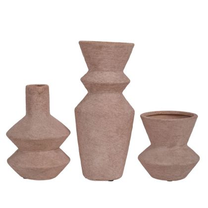КОМПЛЕКТ ОТ 3 БЕЖОВИ КЕРАМИЧНИ ВАЗИ В ПОДАРЪЧНА КУТИЯ 10X10X23,5 СМ