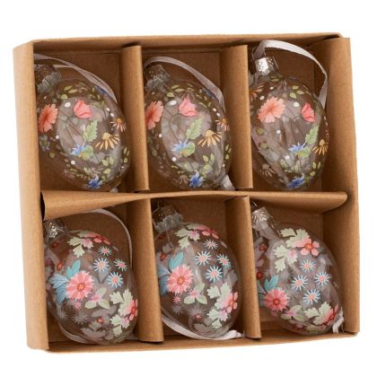 Комплект от 6 стъклени висящи яйца с шаблони 4x4x7 см