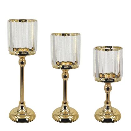 КОМПЛЕКТ СВЕЩНИЦИ/3 МЕТАЛНИ ЗЛАТИСТИ/БЕЛИ С КРИСТАЛИ - S: Φ11x25, M: Φ11x33, L: Φ11x38см 6/КУТИЯ