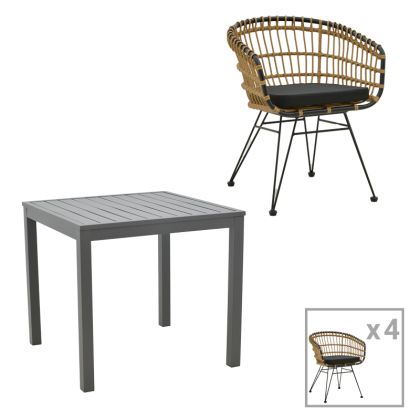 КОМПЛЕКТ ТРАПЕЗНА МАСА KLITON-NAOKI B ОТ 5 АНТРАЦИТ, АЛУМИНИЙ И МЕТАЛ В ЧЕРЕН ЦВЯТ, 80X80X74СМ