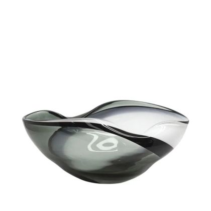 КУПА ОТ ДУХАНО СТЪКЛО, ОВАЛНА, ВЪЛНООБРАЗНА, СИВА/БЯЛА/ЧЕРНА - 32.5x26x16см 2 бр./КУТИЯ