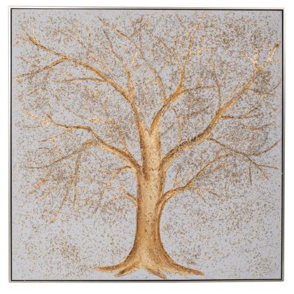 МАСЛЕНА КАРТИНА С ДЪРВО, ПРИНТИРАНА СЪС СРЕБЪРНА РАМКА, ВЪРХУ ПРИНТИРАНО ПЛАТНО, 120X120 СМ