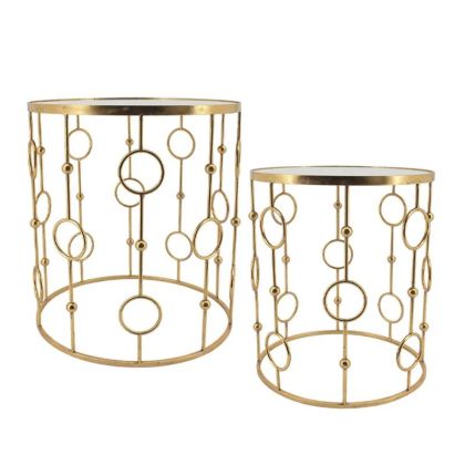 МЕТАЛЕН КОМПЛЕКТ МАСА/2 ЗЛАТИСТИ КРЪГЛИ/СЕРИЯ/ОГЛЕДАЛО - Д:Φ51x56.5, Ш:Φ44x51см 1/KIB