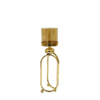 МЕТАЛЕН СВЕЩНИК, ЗЛАТЕН/МЕДЕН, ЕДИНИЧЕН, МОДЕРЕН, СЪС СТЪКЛО, СРЕДЕН - Φ11x31см 12/КУТИЯ