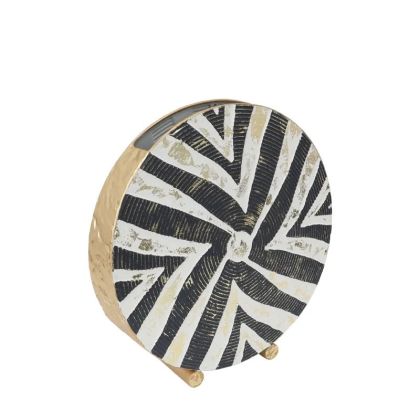 МЕТАЛНА ВАЗА ЗЛАТИСТА/ЧЕРНА/БЯЛА С ЛИНЕАРЕН ДИЗАЙН - 36.8x38.1x8.9см 4/KIB