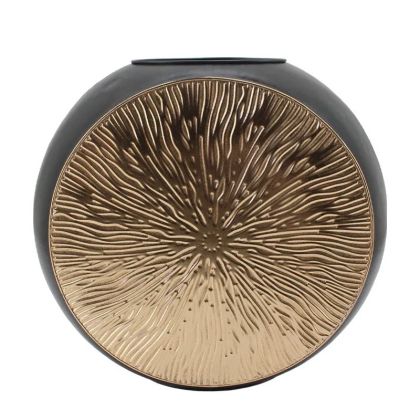 МЕТАЛНА ВАЗА ЗЛАТИСТО-ЧЕРНА КРЪГЛА/ ГОЛЯМА - 60x20.5x54см 1/KIB