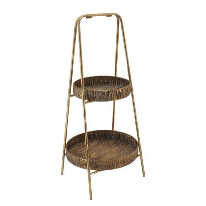 МЕТАЛНА ДВУЕТАЖНА СТЪЛБА С ПОДНОС, ЗЛАТИСТ АНТИК - Φ33x72см 2/КУТИЯ