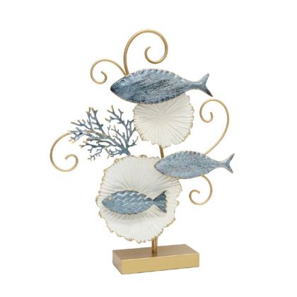 МЕТАЛНА ДЕКОРАТИВНА МАСА С РИБИ И МИДИ - 42.5x52.7x8.9см 4/КУТИЯ