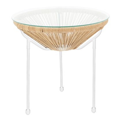 МЕТАЛНА МАСА ACAPULCO ОТ БЯЛ РАТАН В ЕСТЕСТВЕН НЮАНС, РАЗМЕРИ 50X52 СМ