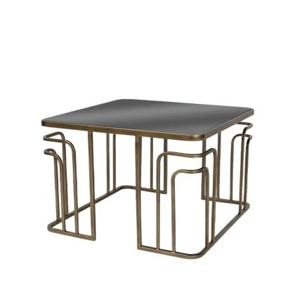 МЕТАЛНА МАСА ЗЛАТИСТА СЪС СТЪКЛО КВАДРАТНА АРТ ДЕКО - 60x60x40.5см 1/KIB