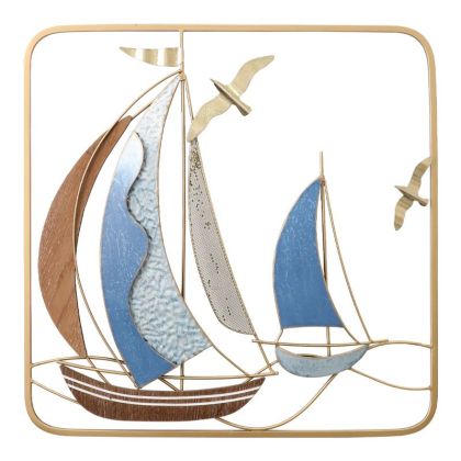 МЕТАЛНА СТЕННА ДЕКОРАТИВНА КВАДРАТНА ДЕКОРАЦИЯ С 2 ЛОДКИ И ПТИЦИ - 50.2x50.2x3.2 см 4/КУТИЯ