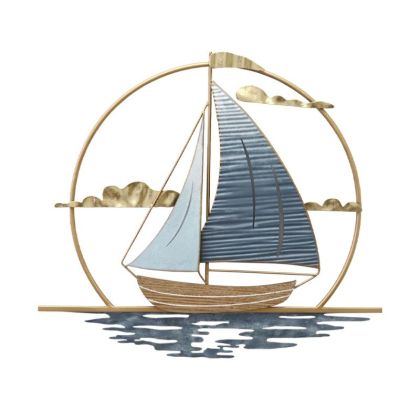 МЕТАЛНА СТЕННА ДЕКОРАТИВНА КРЪГЛА ЛОДКА В МОРЕ - 49.5x43.2x1.9см 6/КУТИЯ