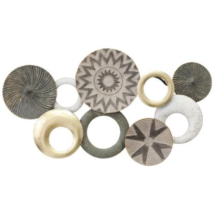 МЕТАЛНА СТЕННА ДЕКОРАЦИЯ С КРЪГЪЛ МОДЕЛ В ЗЛАТИСТ/СИВ ЦВЯТ - 71.1x39.4x5.1см 4/KIB