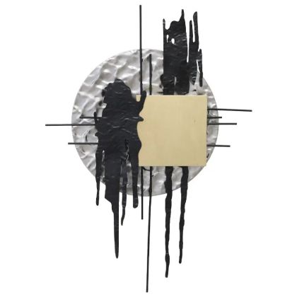 МЕТАЛНА СТЕННА ДЕКОРАЦИЯ СРЕБЪРНИ/ЗЛАТНИ/ЧЕРНИ ЧЕТКИ АБСТРАКТ - 71.8x100.3x6.4см 4/KIB