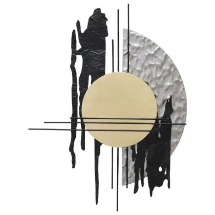 МЕТАЛНА СТЕННА ДЕКОРАЦИЯ СРЕБЪРНИ/ЗЛАТНИ/ЧЕРНИ ЧЕТКИ АБСТРАКТ - 78.1x102.2x5.1см 4/KIB