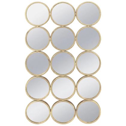 Метално стенно огледало за златисто, правоъгълник/кръгове (композиция X15) - 61x2.5x102см 1/kib