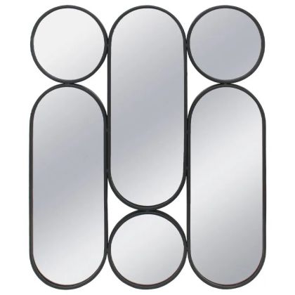 Метално стенно огледало черни кръгове/овални (комплект от 6) - 75.5x2.5x90.5см 1/kib