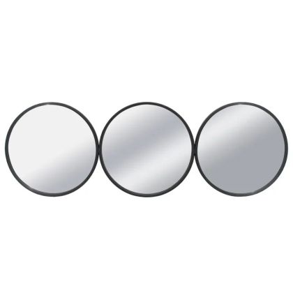 Метално стенно огледало черно хоризонтално/кръгове (композиция X3) - 105x2.5x35см 2/kib