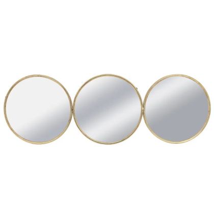 Метално стенно огледало, златисто, хоризонтално/кръгове (композиция X3) - 105x2.5x35см 2/kib