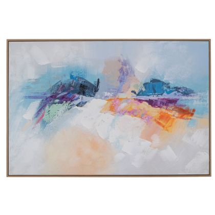 МНОГОЦВЕТНА АБСТРАКТНА КАРТИНА С МАСЛЕНИ БОИ С ЕСТЕСТВЕНА РАМКА ВЪРХУ ПРИНТИРАНО ПЛАТНО 120X80СМ