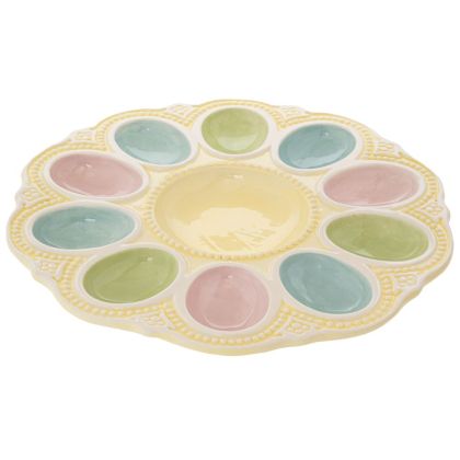 ПЪСТРА КЕРАМИЧНА ПОСТАВКА ЗА ВЕЛИКДЕНСКИ ЯЙЦА 25Х25Х2 СМ