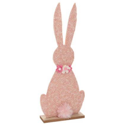 Розов филцов зайк с дървена основа 15x5x40см
