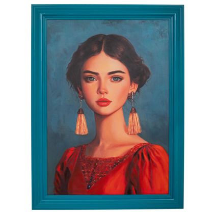 РЪЧНО ИЗРАБОТЕНА КАРТИНА С ЖЕНА В ПОСТАВЕН ПЛАСТИНОВ РАМКА 70X100 СМ