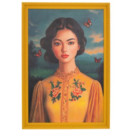 РЪЧНО ИЗРАБОТЕНА КАРТИНА С ЖЕНА В ПОСТАВЕН ПЛАСТИНОВ РАМКА 70X105 СМ