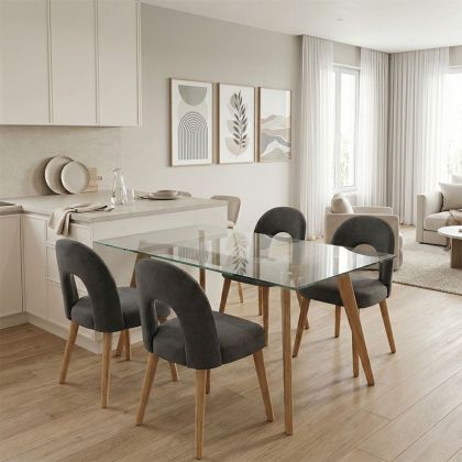 ТРАПЕЗАРИЯ С АНТРАЦИТНИ СТОЛОВЕ JONAH И СТЪКЛЕНА МАСА TITTA 120X70X75СМ, КОМПЛЕКТ ОТ 5 ЧАСТИ